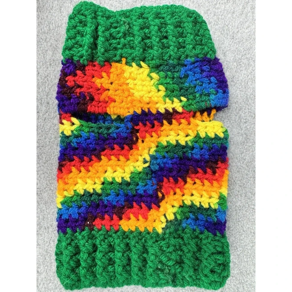 X-Small Dog Sweater‎ Rainbow Variegated Green Crochet Handmade